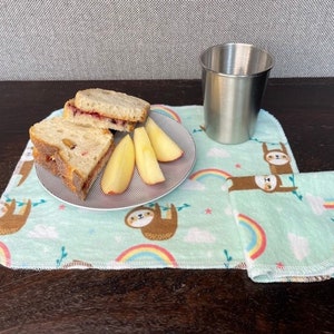 Flannel Cloth Napkin and Placemat Set - Zero Waste Lunch Box Use- Set of 5