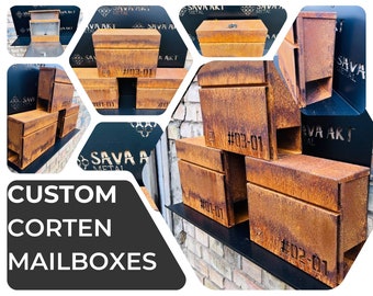 Custom Wall mount Cor-ten steel mailbox | Modern personalizable Corten PostBox | Unique personalized Mail Box