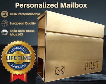 PURE BRASS Personalized Letter Box | Modern Wall mount Brass Mailbox | Unique personalized Post Box