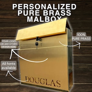 PURE BRASS Personalized Mailbox | Modern Wall mount 100% Brass Letter box | Unique personalized Post Box