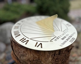 Custom Engraved Metal Sundial | Personalised Anniversary gift | Steel, Aluminum, Corten, Brass Sundial