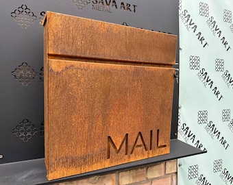 Custom Wall mount Cor-ten steel mailbox | Modern personalizable Corten PostBox | Unique personalized Mail Box