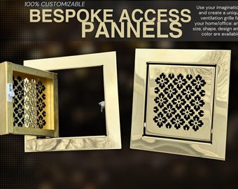 Bespoke Natural Brass Access Panels  with Hinges and Latches + Push-to-Open Lock | 100% Design and Size Customisation