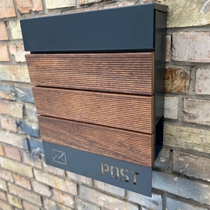 Merbau Wall mount personalized mailbox | Steel + Merbau wood PostBox | Unique individual Mail Box