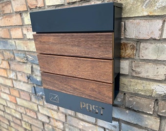 Merbau Wall mount personalized mailbox | Steel + Merbau wood PostBox | Unique individual Mail Box