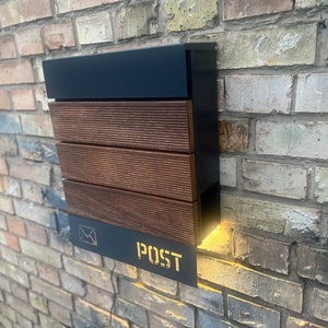 Merbau Wall mount personalized mailbox | Steel + Merbau wood PostBox | Unique individual Mail Box