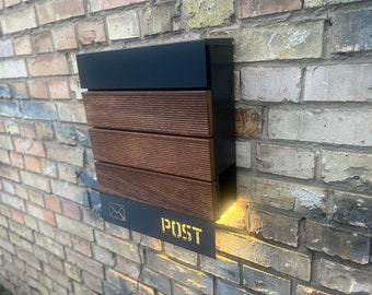 Merbau Wall mount personalized mailbox | Steel + Merbau wood PostBox | Unique individual Mail Box