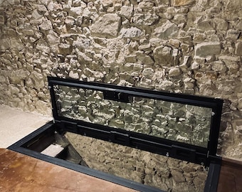 Made-to-order bespoke Glass Floor Door  - Unique Glass Cellar Access Panel Unit - Custom Glass Floor Hatch
