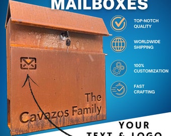 Custom Wall mount Cor-ten steel mailbox | Modern personalizable Corten PostBox | Unique personalized Mail Box