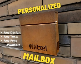 Custom Wall mount Cor-ten steel mailbox | Modern personalizable Corten PostBox | Unique personalized Mail Box
