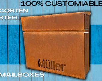 Custom Wall mount Cor-ten steel mailbox | Modern personalizable Corten PostBox | Unique personalized Mail Box