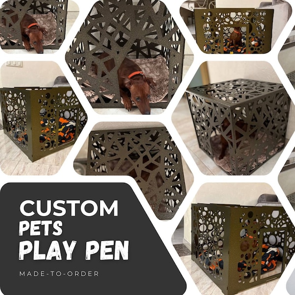 Custom Metal Dog Play Pen, ANY Size, Pattern and Color available! Dog Kennel, Modern Dog Pen, Metal Puppy Playpen