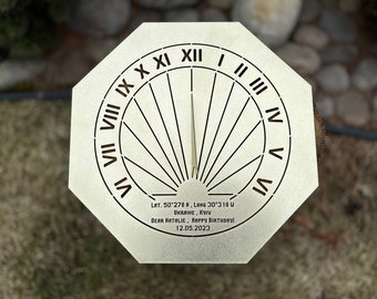 Custom Engraved Metal Sundial | Personalised Anniversary gift | Steel, Aluminum, Corten, Brass Sundial