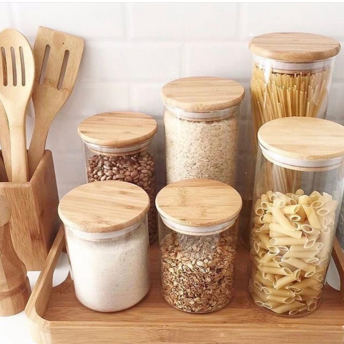 Bamboo lid storage jar. Eco friendly. Kitchen storage. Pantry Etsy