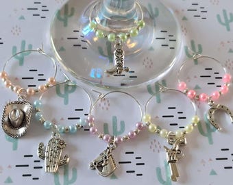 Cowboy Wild West Wine Glass Charms Set of 6 Perfect Quirky Gift for Wine Lovers