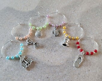 Beach Holiday Wine Glass Charms Set of 6 Multicoloured Quirky Gift