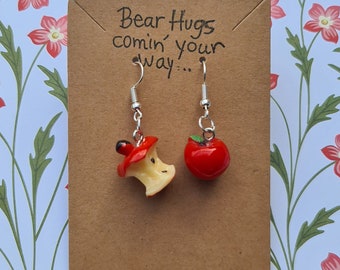 Cute Funky Apple and Apple Core earrings Unusual Gift Teacher Gift Jewellery