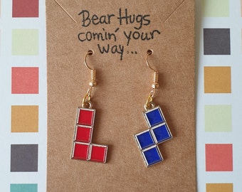 Tetris Earrings Video Game Retro Quirky Gamer Geeky Gift