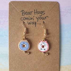 Cute Cat Donut Earrings Choice of Colour Quirky Gift Kawaii