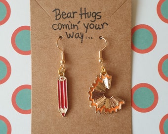 Pencil and Pencil Sharpening Earring Set Novelty Perfect Gift for Teachers Quirky