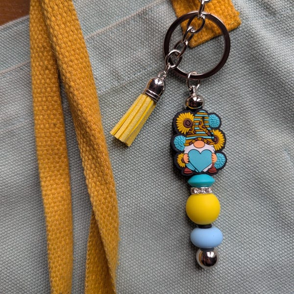Floral Gonk Keyring / Bag Charm Handmade Silicone Beaded Keychain Gnome Flower Cute Gift