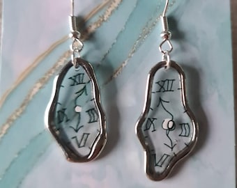 Dali melting clock inspired Quirky Earrings Unusual Gift Jewellery 2 options.