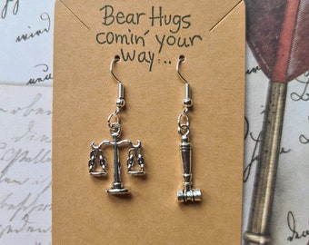 Gavel and Scales of Justice Earrings Graduation Gift Lawyer Gift Quirky Earrings Unusual Earrings