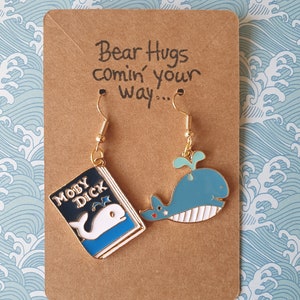 Moby Dick Quirky Earrings Book Lover Whale Literature Unusual Gift Jewellery