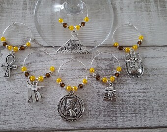 Ancient Egyptian Wine Glass Charms Set of 6 Perfect Gift