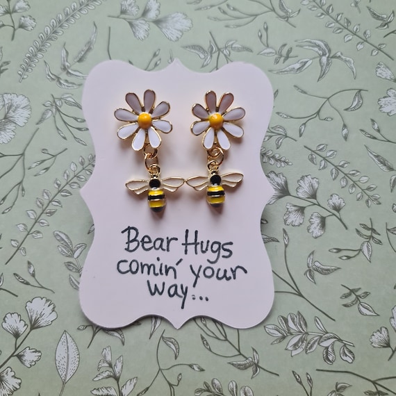 Cute Bee and Flower Stud Earrings Quirky Gift Unusual Jewellery
