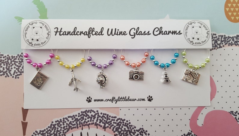 Travel Wine Glass Charms Set of 6 Perfect Quirky Gift for Wine Lovers image 3