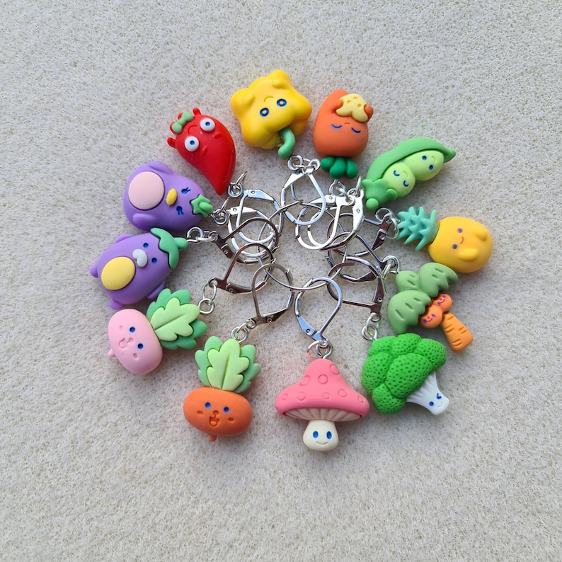 Kawaii Fruit & Vegetable Stitch Markers Knitting Crochet Gift Place Holder Progress Keeper image 1