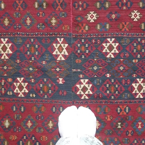 Antique Armenian Van Kilim Rug: 19th Century Amulet Design, Plant-Based Dyes