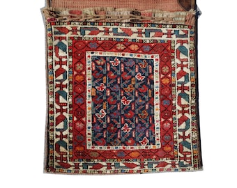 Camel Saddle Bag With Camel Hair | Antique Caucasian Rug Hand-Knotted And Woven | 54 cm x 126 cm | Unique Plant-Based