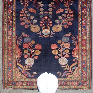 Antique Hand-Knotted Wool Rug: 19th Century Sapphire Blue Carpet