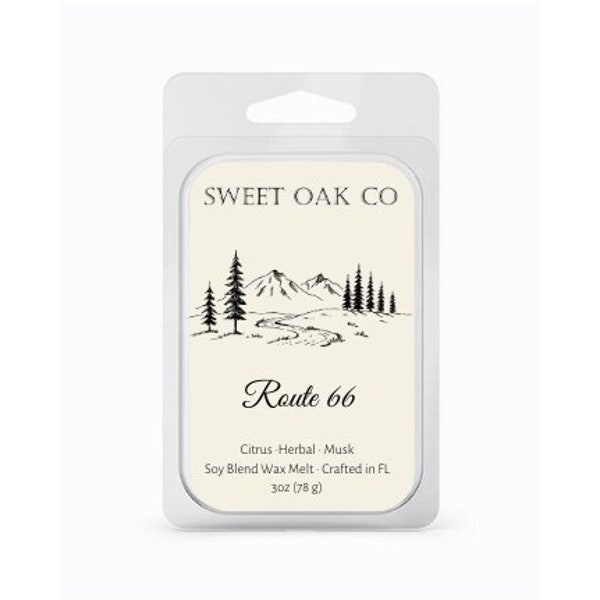 Route 66 | Long Lasting Wax Melt | Citrus, Herbal, Musk | Sweet Oak Co