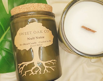 11oz Coconut Soy Candle. Musk, Lemon Zest, Sandalwood Scented. Nuit Noir.