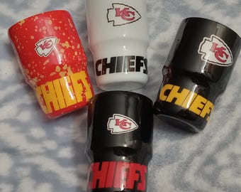 Many ready now. Custom Chiefs 3 oz Shot Tumblers, Custom Kansas City Chiefs Superbowl Party Glasses, Superbowl Cups, AFC Football Champions