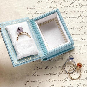 Celestial Book Ring Box blue engagement ring box keepsake storage jewelry box Book Box Storage Sun and Moon magic crescent book wedding ring