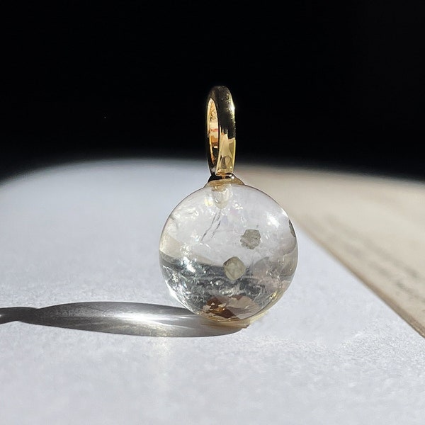 Pyrite in Quartz Pendant Quartz with Pyrite inclusions dainty crystal ball pendant pyrite sphere Brazil pyrite charm Christmas Gift Jewelry