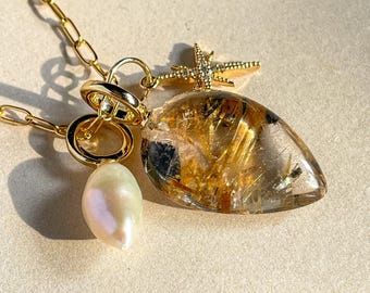 Rare Find Gold Rutilated Quartz Pendant Golden Rutile Quartz Pendant Crystal Jewellery Rutile Star Natural crystal jewels Anniversary Gift