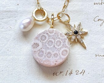 Fossil Coral Agate Charm pendant Indonesia Natural Coral agate Indonesia Pink Stone Pendant Agate Crystal agate Birthday gift best friend