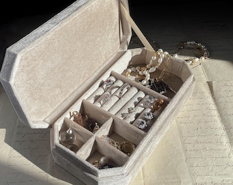 Joyero de terciopelo, estuche de viaje para joyas, organizador grande de joyas, caja grande para baratijas, porta joyas, regalo navideño único para ella, regalo para madre
