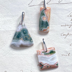 Colgante de jaspe oceánico natural, colgante de jaspe orbicular, joyería de jaspe rosa salmón y verde, collar de piedra boho, regalo para ella.