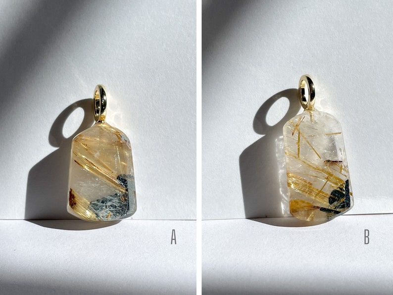 Agate Geode and Golden Rutilated Quartz Pendant main image 0