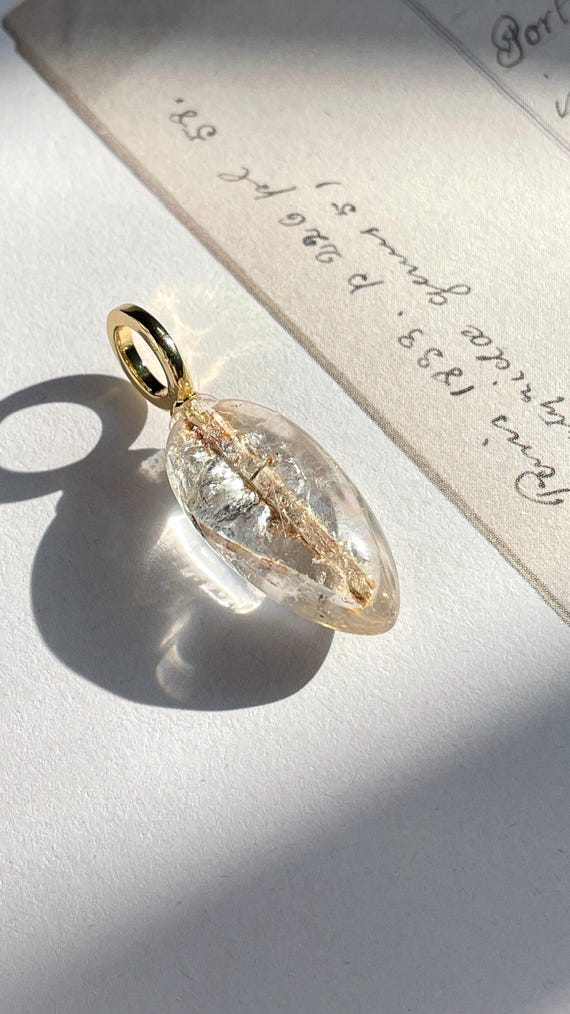 Rutilated Quartz Droplet Pendant Rainbow Inclusion Rutile Quartz