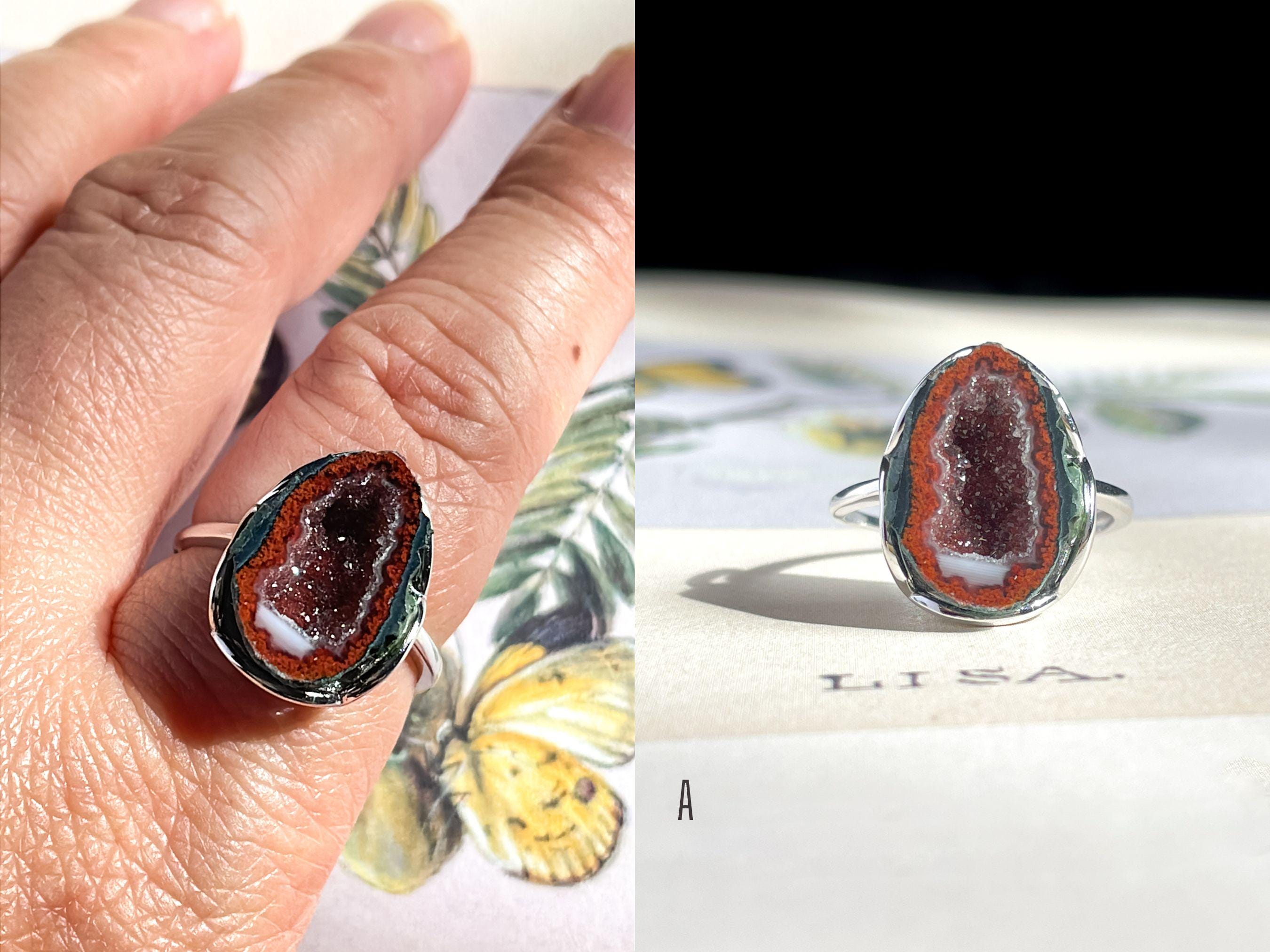 Mini Geode Ring Tabasco Geode Natural Black Sparkling Druzy Geode Rings ...