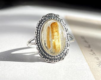 Anello con pietra preziosa di quarzo rutilato dorato Anello con coda di sughero in rutilo dorato Gioielli con pietre preziose naturali e cristalli Regalo di anniversario per lei