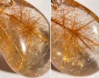 Orange Copper Rutilated Quartz Droplet Pendant Gold Rutile Quartz Pendant Rutile Crystal Jewelry Rutile Necklace Magical Crystal Gift