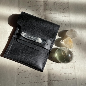 Handmade Leather wallet minimalist card holder for her Small leather pouch Mini leather wallet Anniversary Gift for her crystal holder